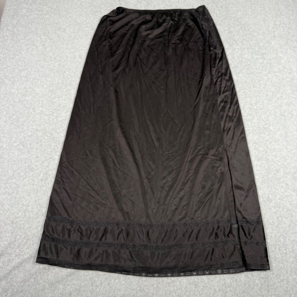 Vintage 70s Kayser Black Maxi Half Slip Lace Trim Side Slit Size Large Made USA